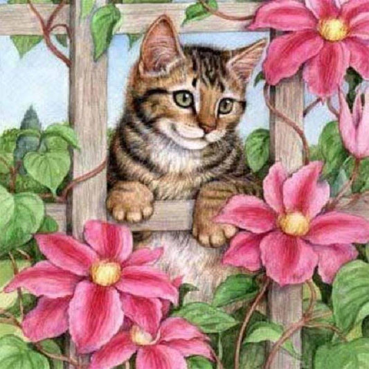 Pintura de diamante - Redondo completo - Flor de gato