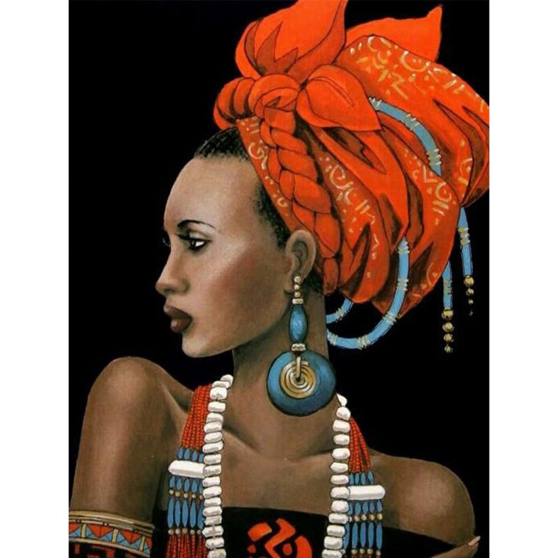 Full Round Gem Art Kits African Woman With Hair Band