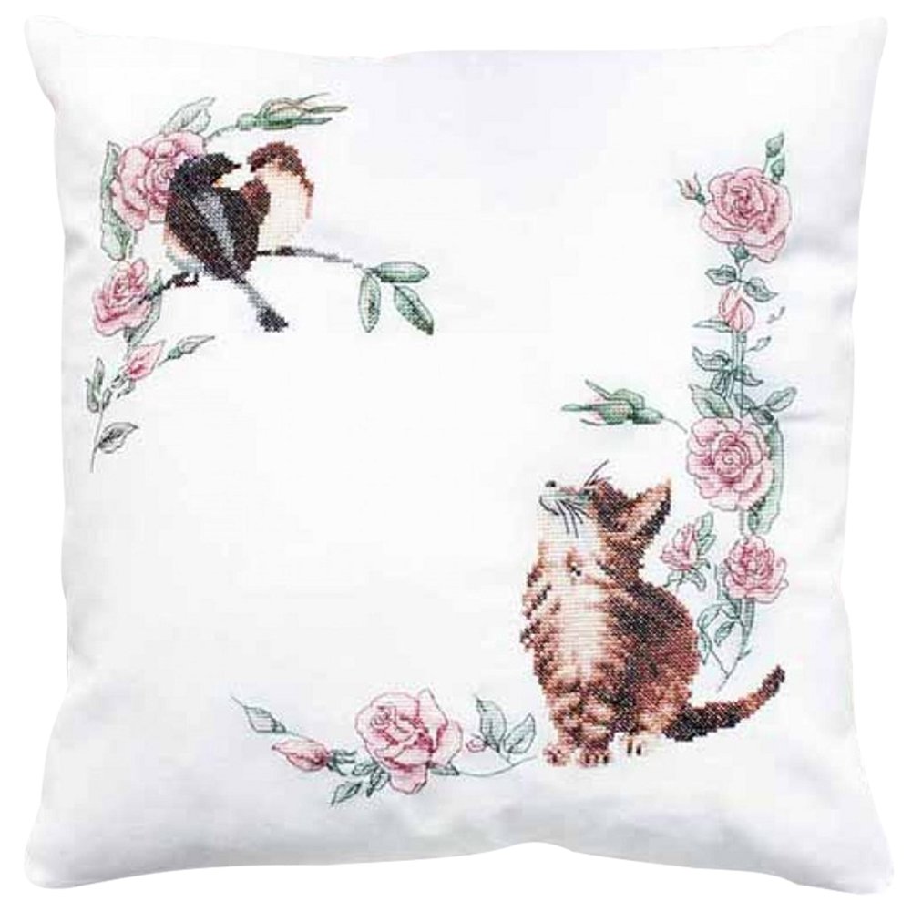 Cat And Bird 11CT Stamped Cross Stitch Pillowcase (40*40CM)