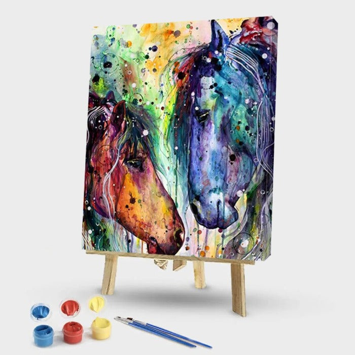 Color Horses Hand Painted Canvas Picture Craft Kit Gift Home Living Room Decoration