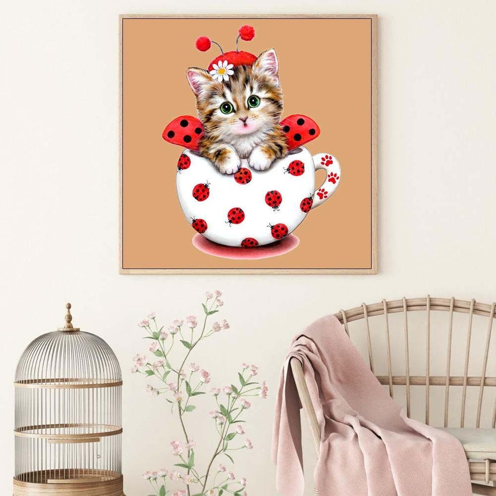 Diamond Painting - Partial Round - Lovely Cup Cat