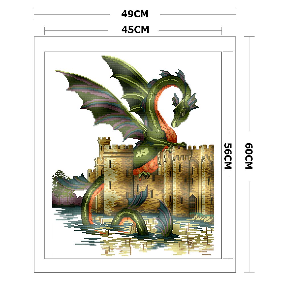 11ct Stamped Cross Stitch - Dragon And Castle (49*60cm)