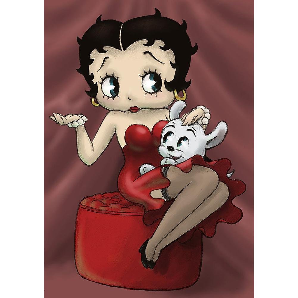 5D Diy Diamond Painting Kit Full Round Beads Betty Boop With Bunny