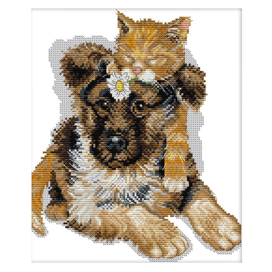 14ct Stamped Cross Stitch Dog Cat (28*32cm)