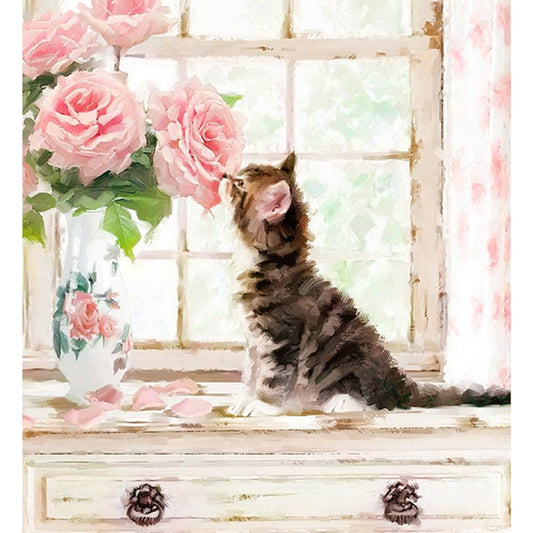 11ct Stamped Cross Stitch Cat Flowers ( 50*55cm)