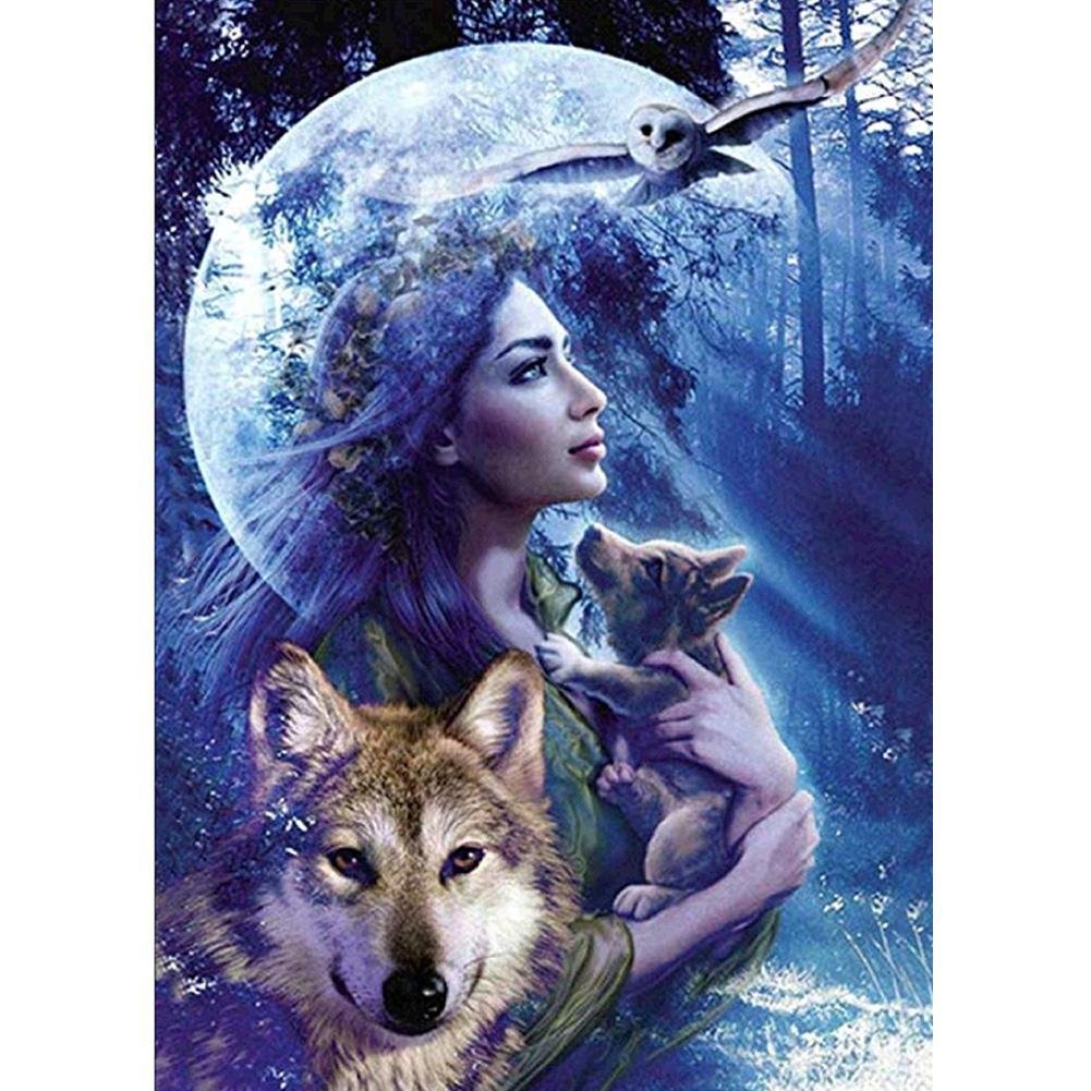 5D Diy Diamond Painting Kit Full Round Beads Beauty Hug Wolf