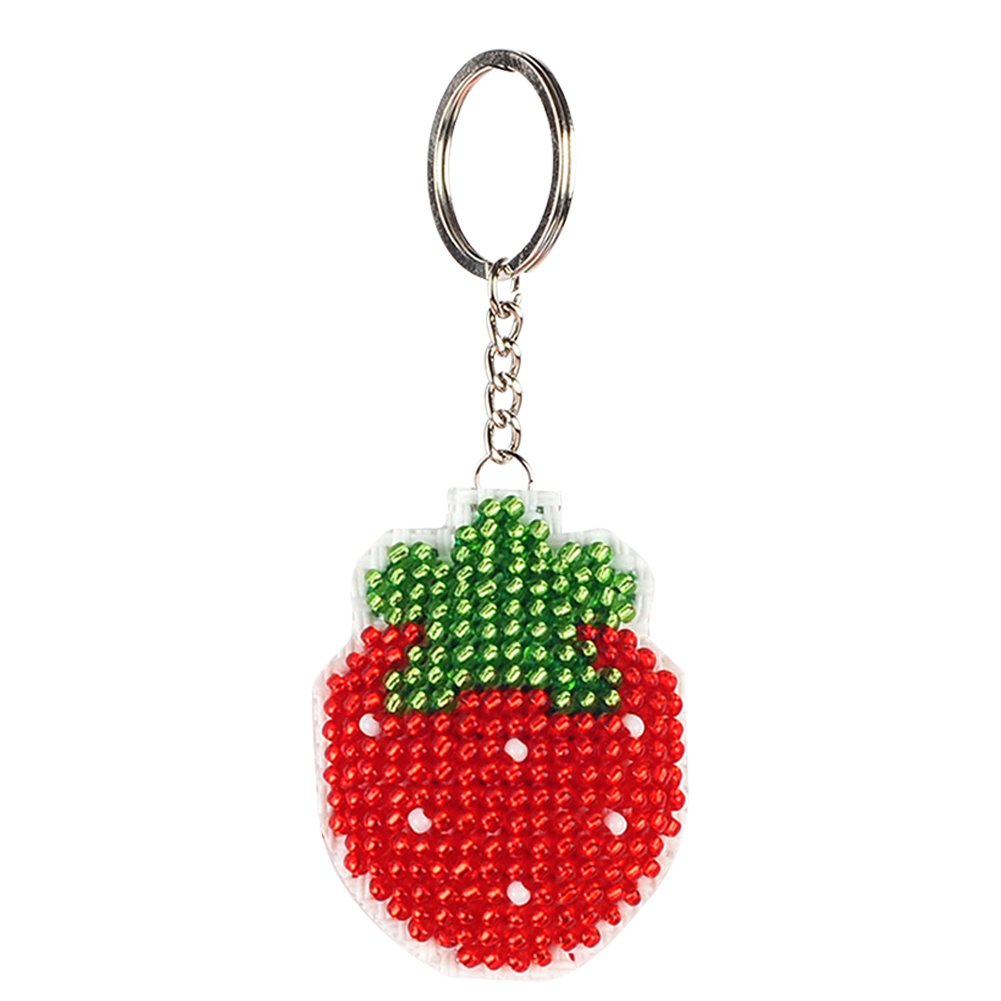 Stamped Beads Cross Stitch Keychain Strawberry 