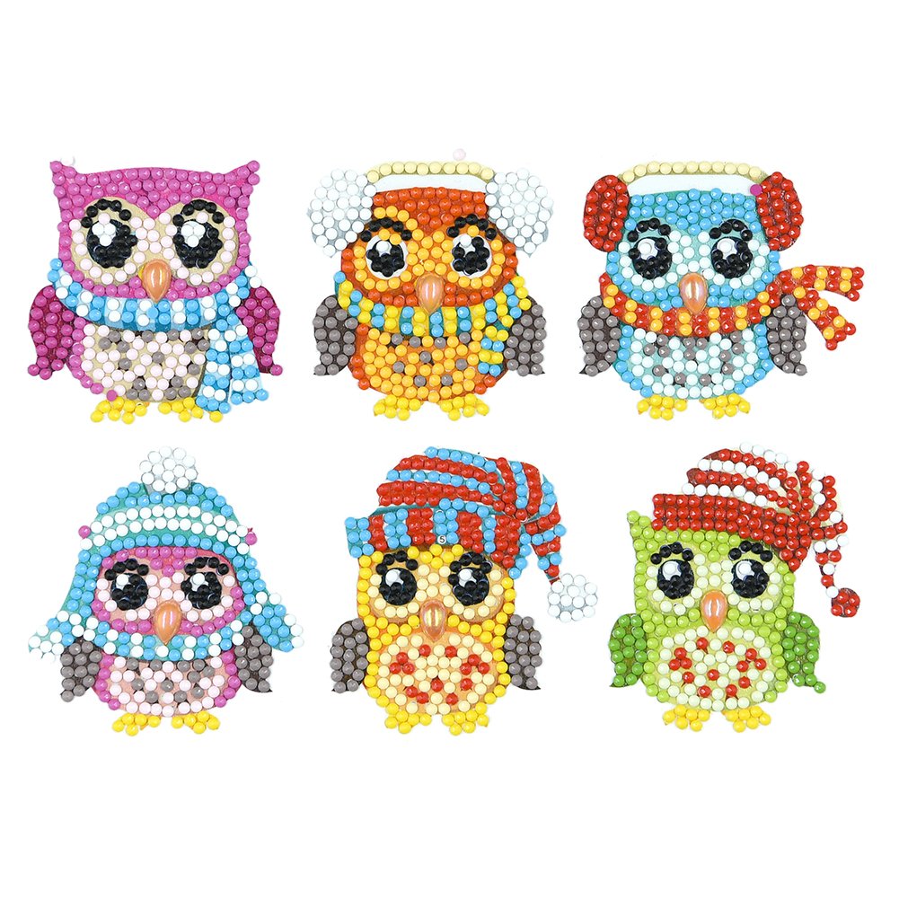 6pcs Adhesive Owls DIY Round Diamond Stickers