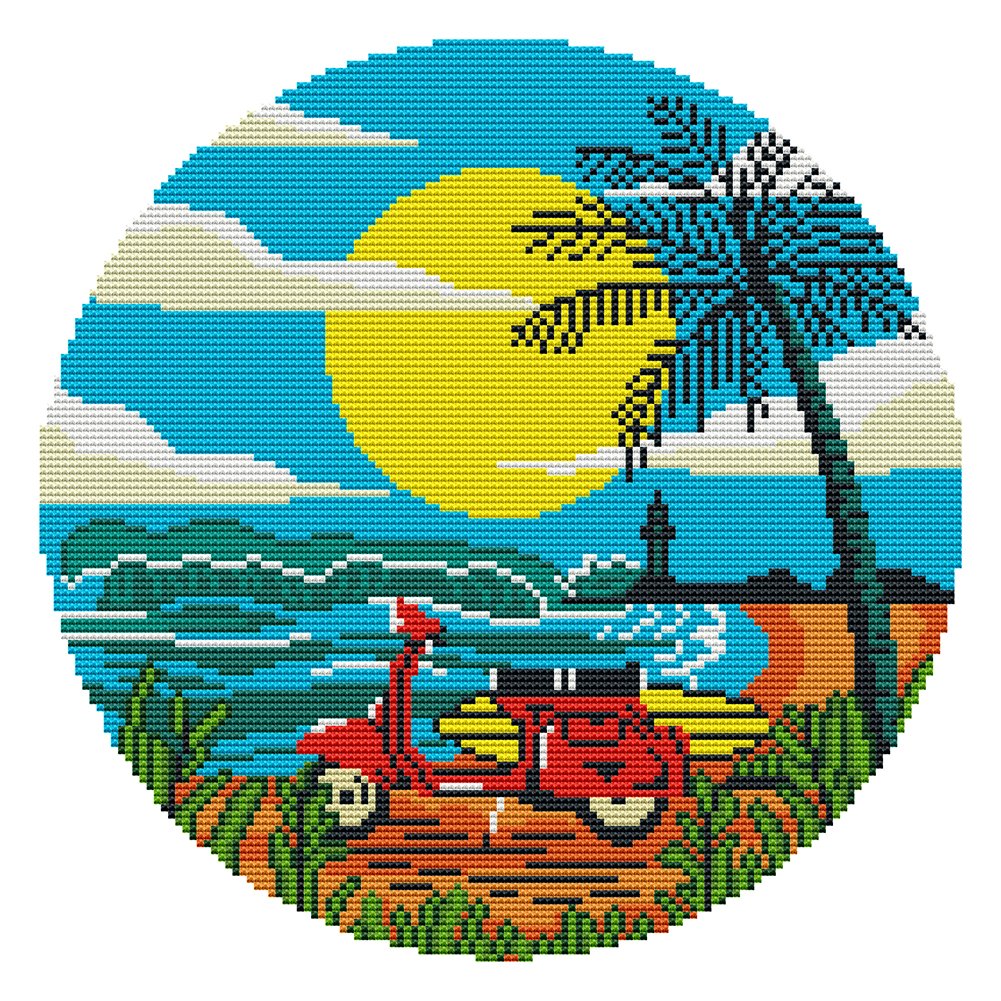 11ct Stamped Cross Stitch Seaside Motorcycle(36*36cm)