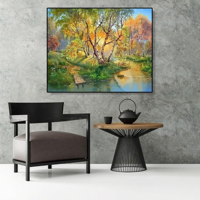 Riverside Tree Hand Painted Canvas Oil Art Picture Craft Home Wall Decor Artwork