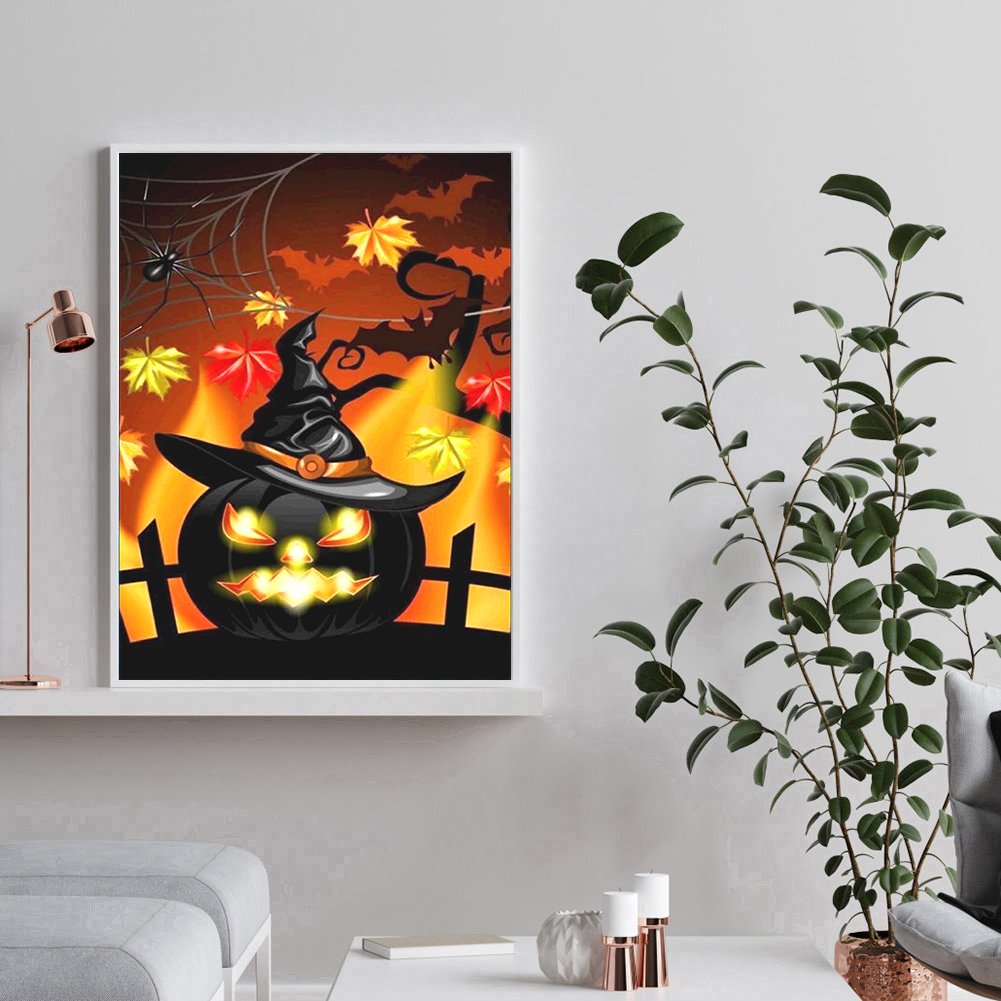 Diamond Painting - Full Round - Halloween Angry Pumpkin