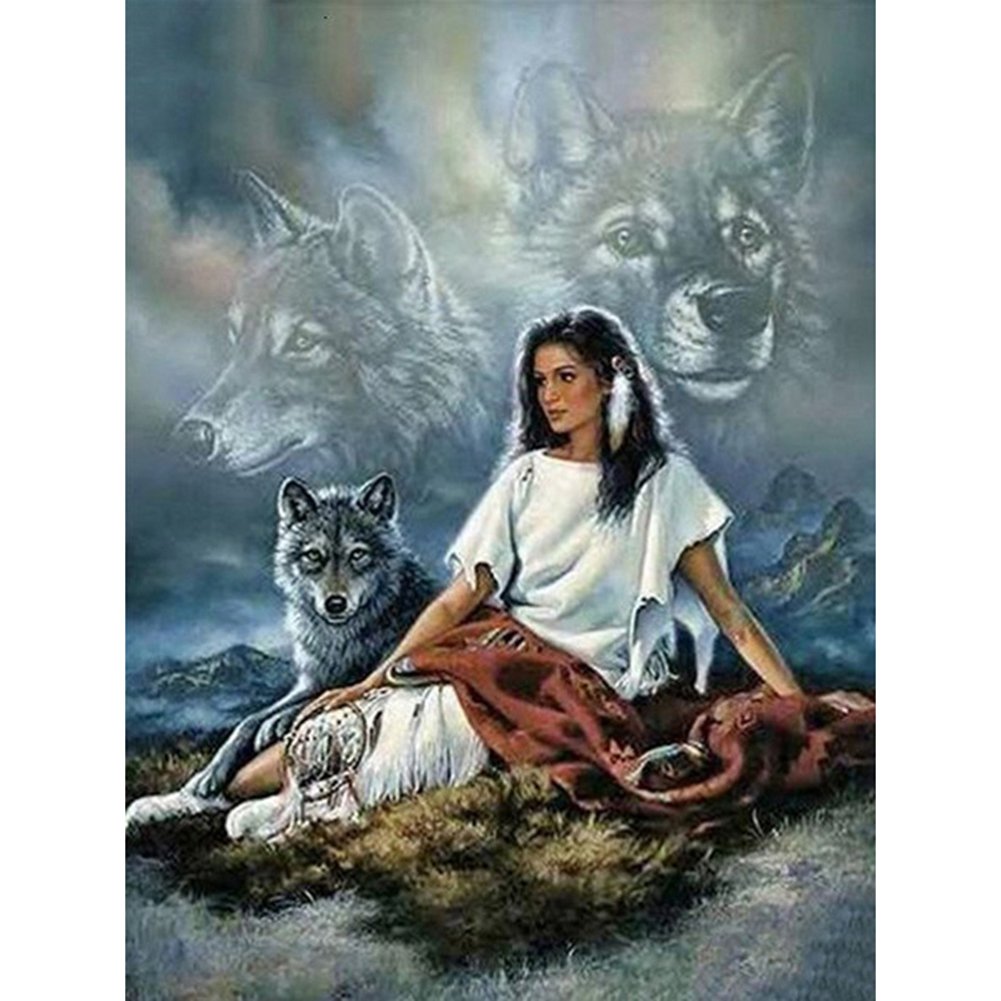 11ct Stamped Cross Stitch Woman and Wolf(40*50cm)