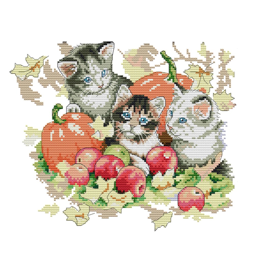 14ct Stamped Cross Stitch Cats Apples (31*27cm)
