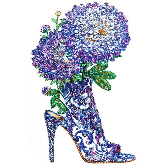 DIY 5D Crystal Rhinestone Diamond Painting Kit Purple Flower Boots
