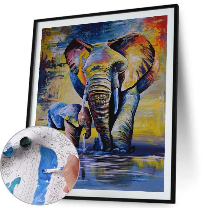 Painting By Numbers Kit Colorful Elephant Hand Painted Canvas Oil Art Picture
