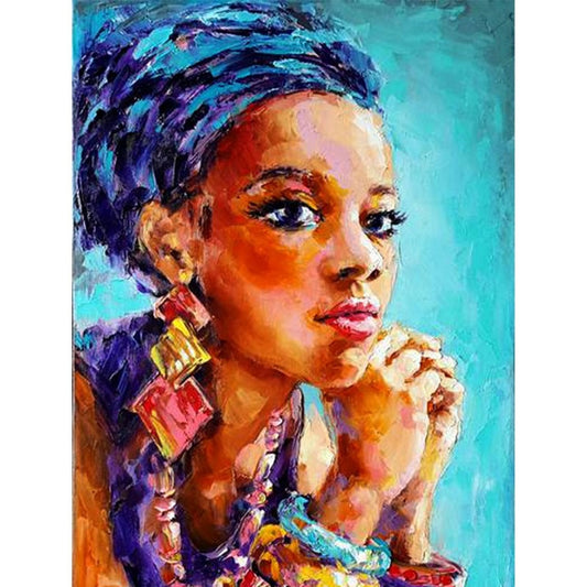 African Woman Round Beads Art