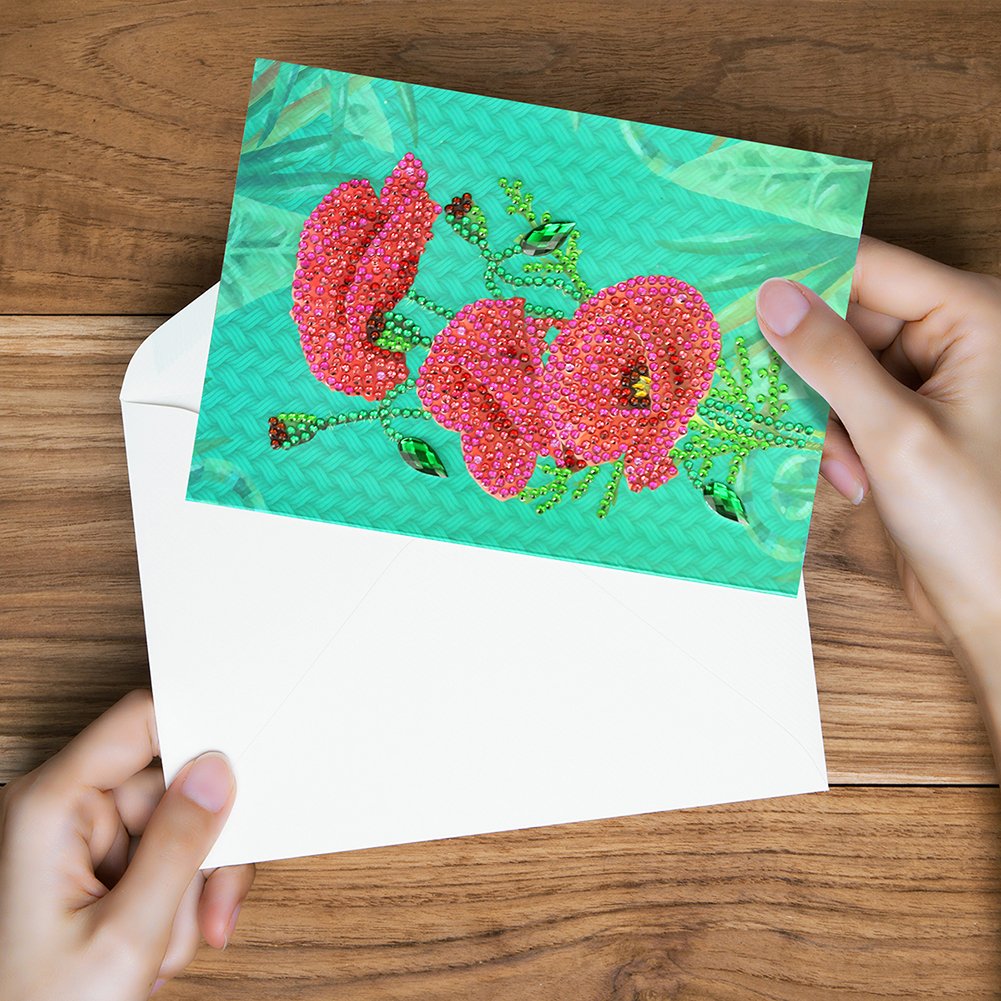 DIY Diamond Painting Greeting Card - Red Flower