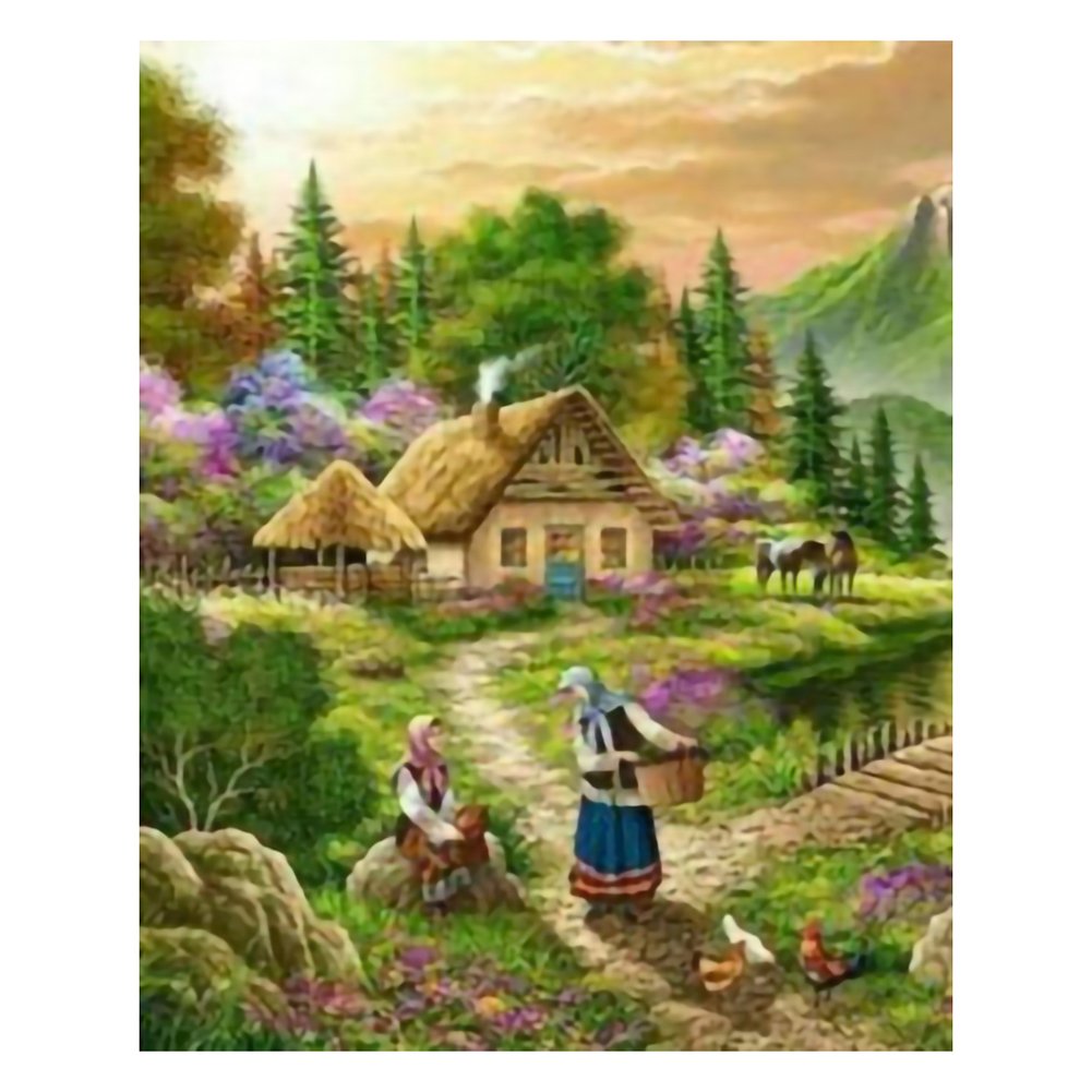 11ct Stamped Cross Stitch Rural Woman Quilting Fabric (40*50cm)