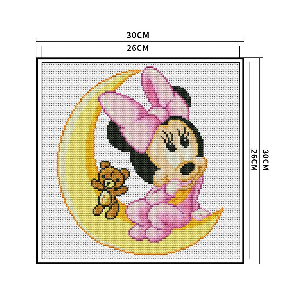 11ct Stamped Cross Stitch Minnie Sitting On the Moon Canvas Size
