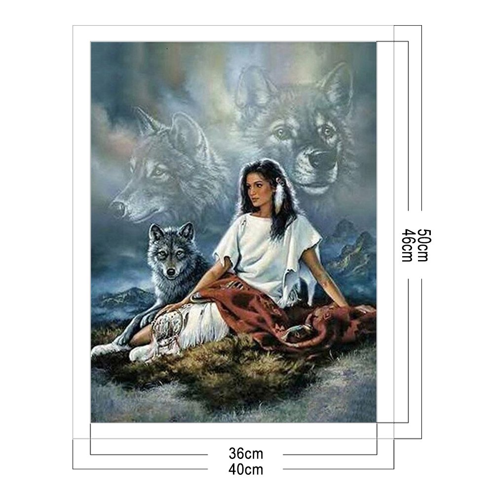 11ct Stamped Cross Stitch - Woman and Wolf(40*50cm)