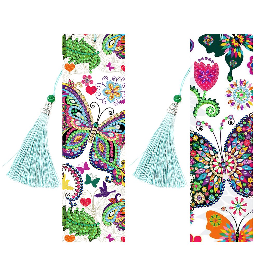2pcs Diamond Painting Bookmark DIY Butterflies Leather Tassel Book Marks Craft