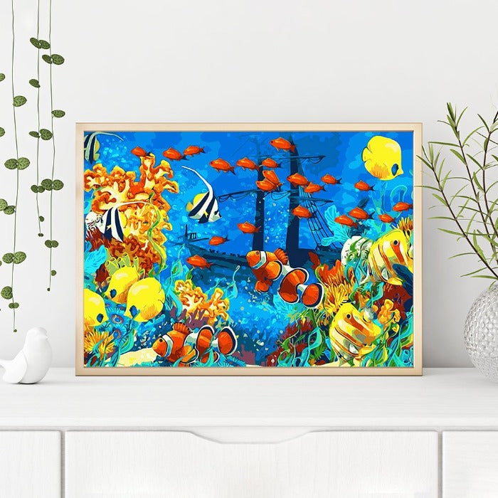 DIY Sea World Hand Painted Artwork Canvas Digital Oil Art Picture Craft Home Wall Decor