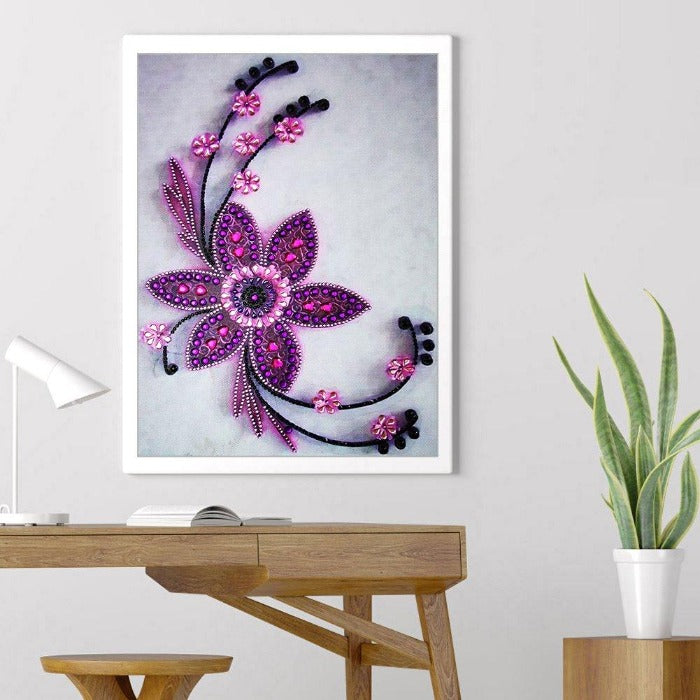 Partial Special DIY 5D Crystal Rhinestone Diamond Painting Kit Purple Flower