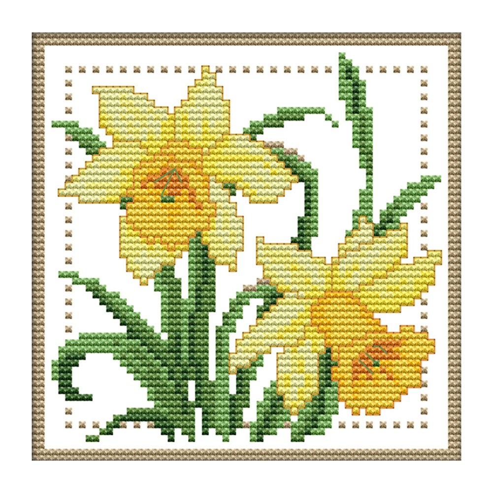 11ct Stamped Cross Stitch March Flower Quilting Fabric (21*21cm)