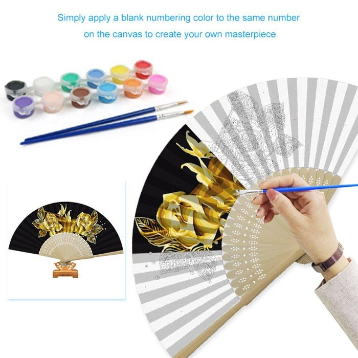 DIY Gold Rose Butterfly Oil Paint Kit by Numbers Folding Paper Fan