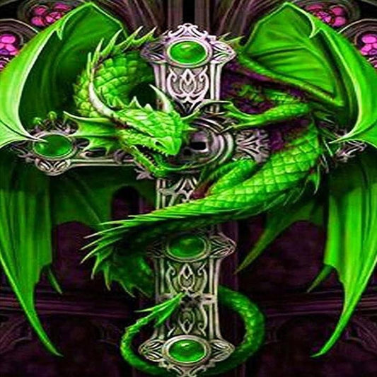 Pintura de diamantes - Ronda completa - Dragón verde A