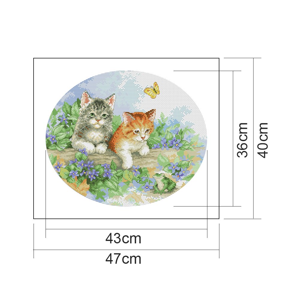 11ct Estampado Ponto Cruz - Dois Gatos (47*40cm)