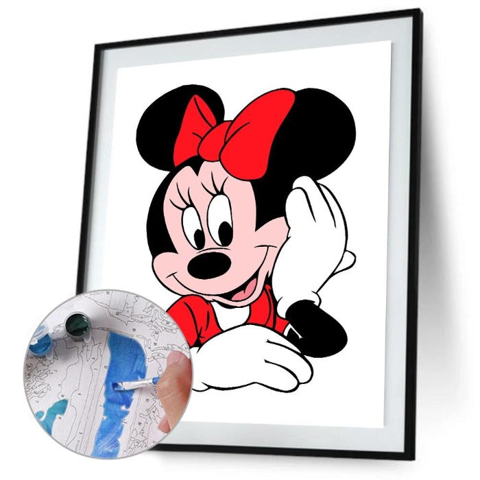 Painting By Numbers Kit Red Cartoon Mouse Hand Painted Canvas Oil Art Picture