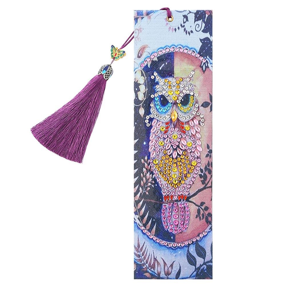 DIY Owl Special Shaped Diamond Painting Leather Bookmarks with Tassel Gifts