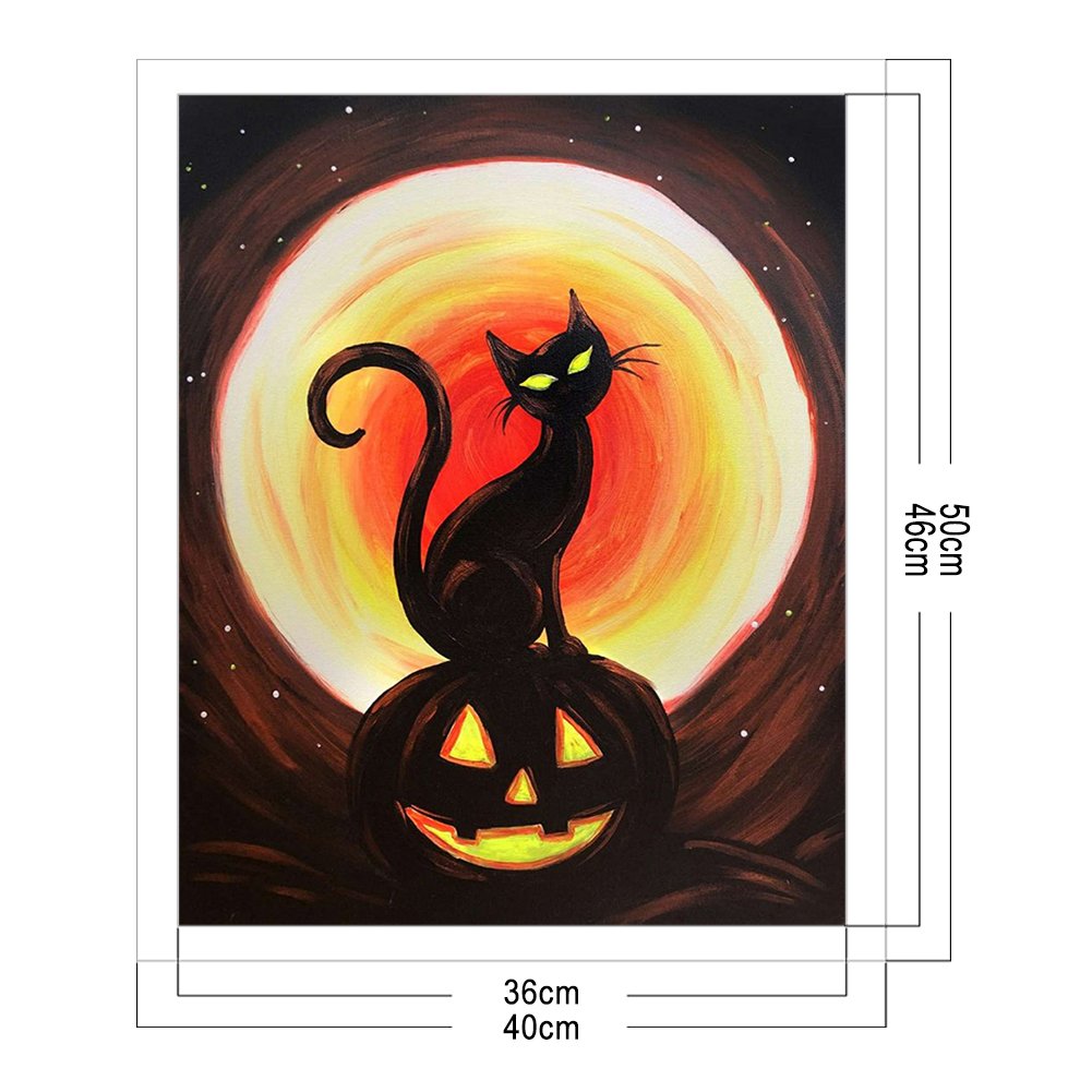 Punto de Cruz Estampado 11ct - Gato de Halloween (40*50cm) B