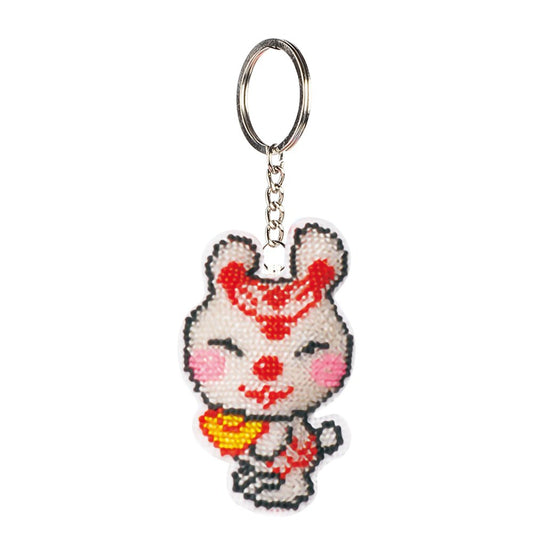 Rabbit Stamped Beads Cross Stitch Keychain 
