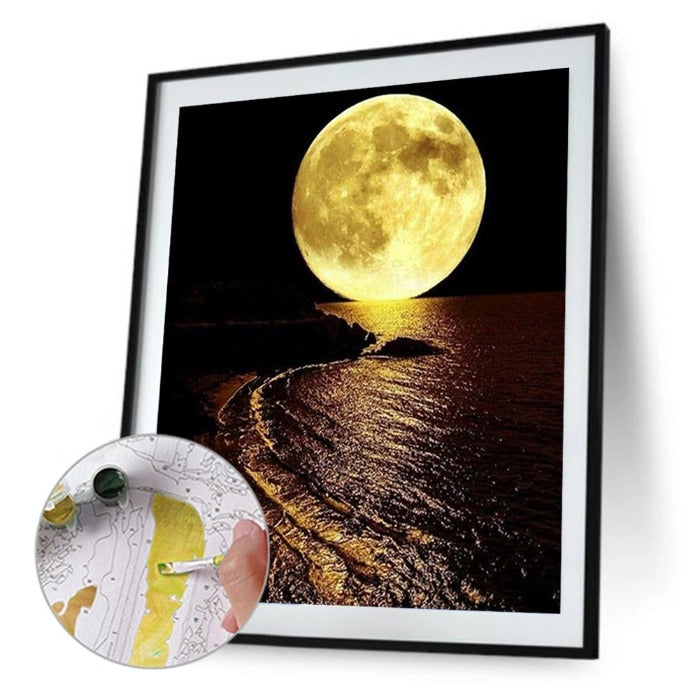 Oil Painting By Numbers Kits Moon By the Water Canvas Acrylic Color Drawing