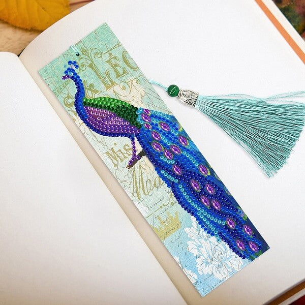 5d diamond painting bookmarks peacock pattern reading tools
