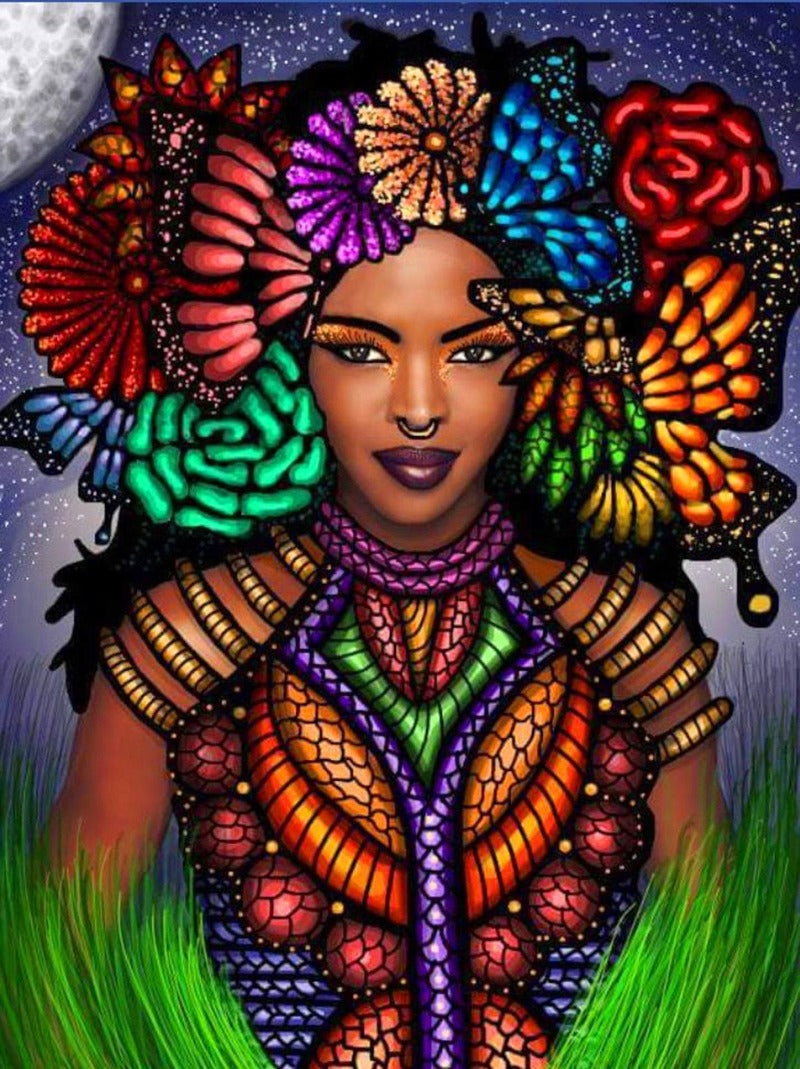 Full Round Diamond Painting Kits African Women Flower Head wear