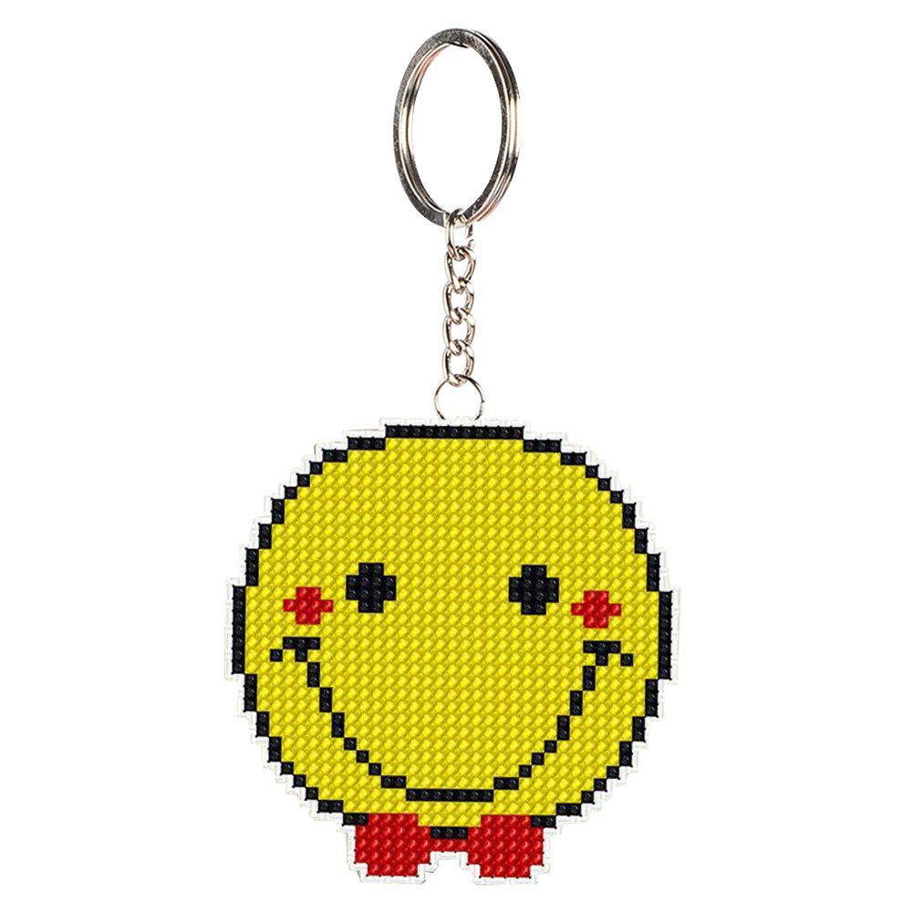 Smile Face Stamped Beads Cross Stitch Keychain 