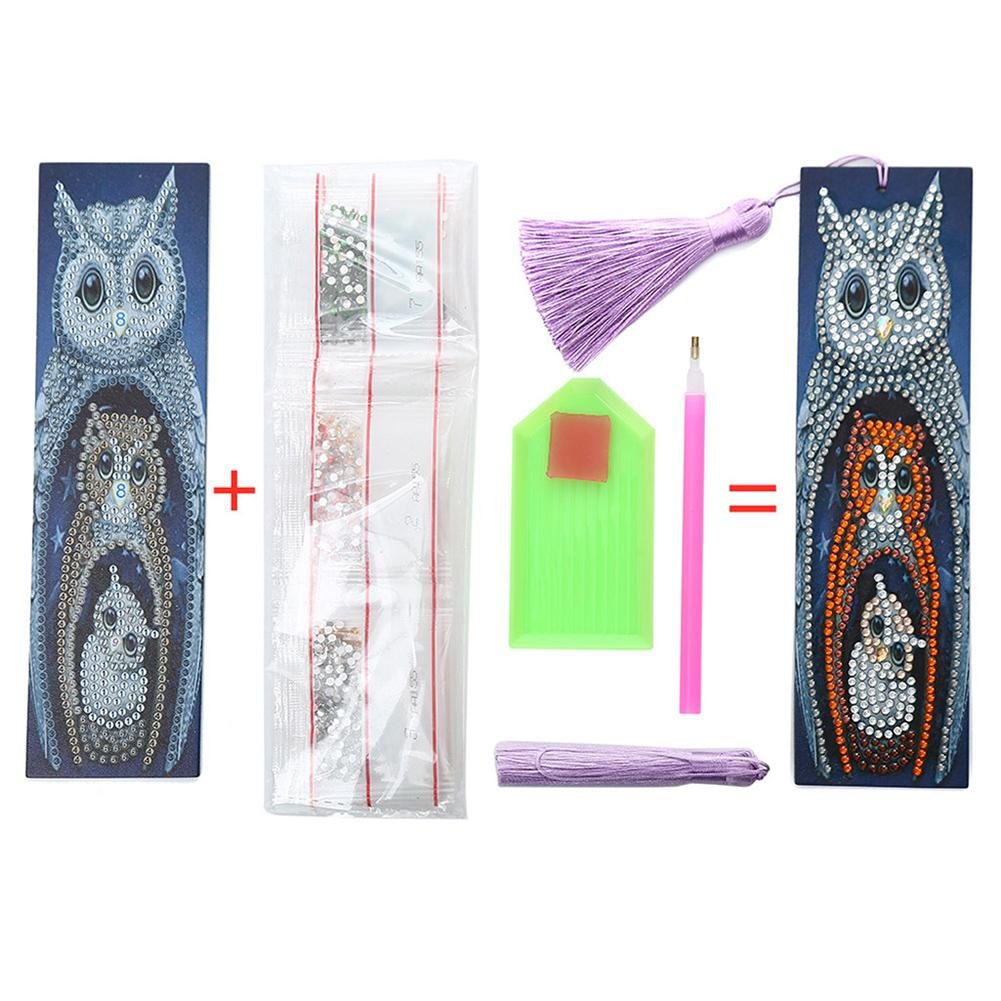 DIY Special Shape Diamond Painting Leather Bookmark Tassel Owl Embroidery