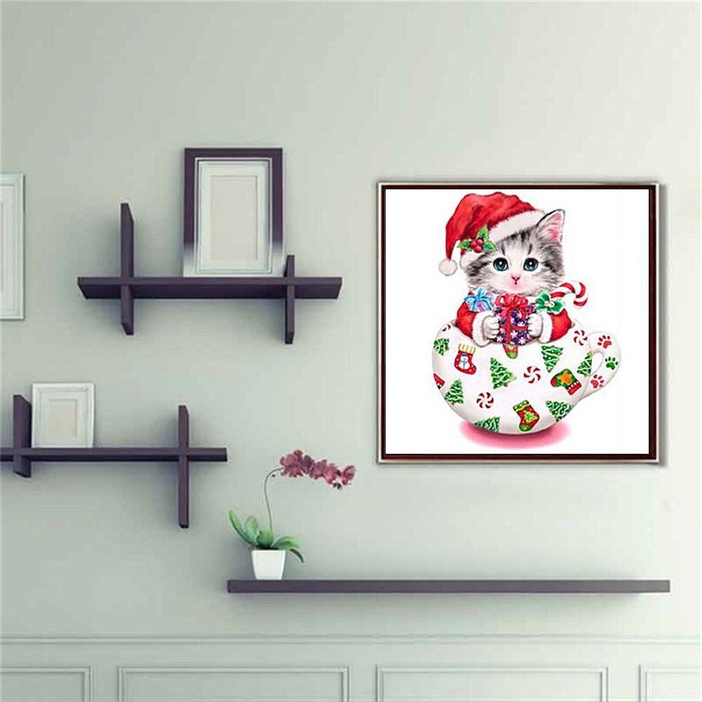 Diamond Painting - Partial Round - Christmas Cup Cat