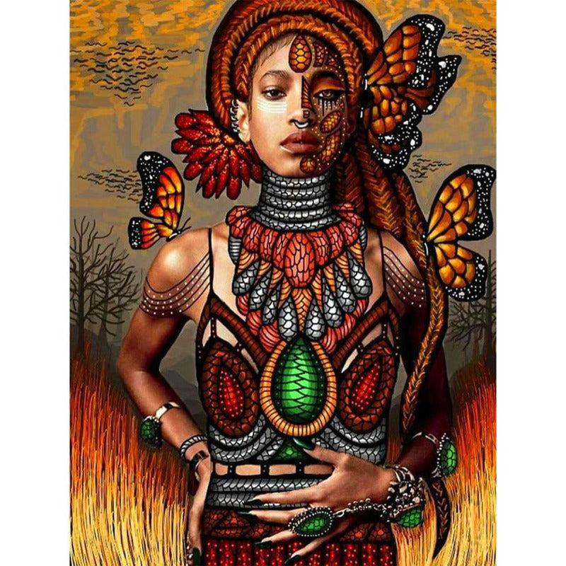 African Woman Butterfly 5d Round Diamond mosaic embroidery