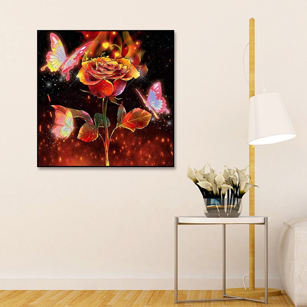 Rose with Butterfly 5D Diamond Painting Wall Decoration
