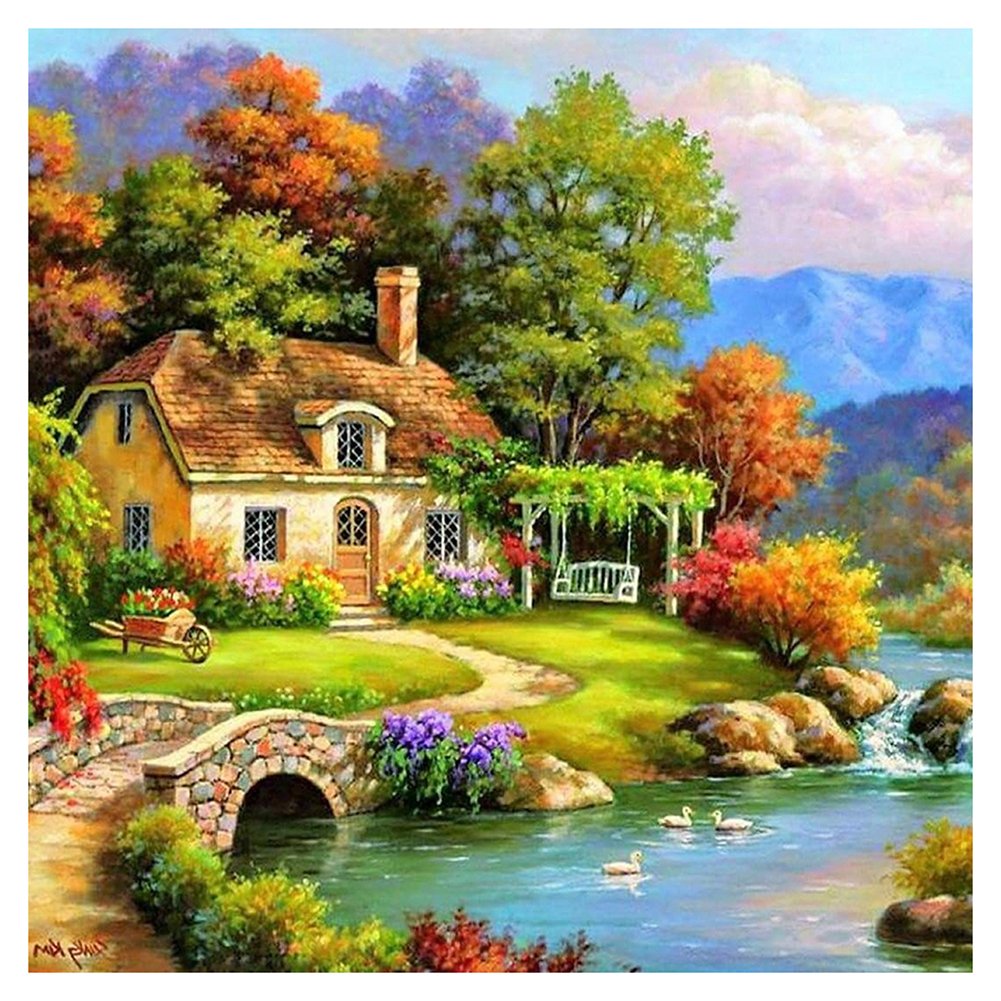 11CT Stamped Cross Stitch Kit Rural Scenery Quilting Fabric (50*50CM)