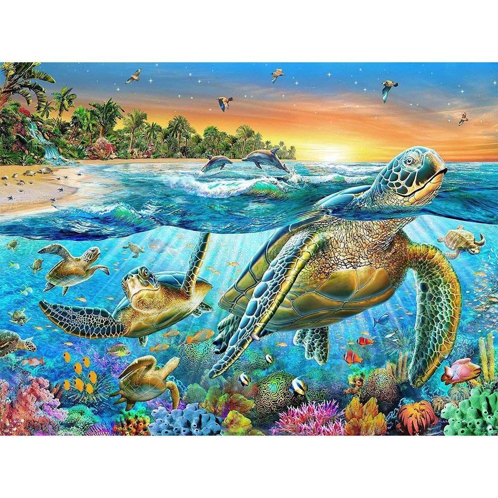 5D Diy Diamond Painting Kit Full Round Beads Sea Turtle Animal