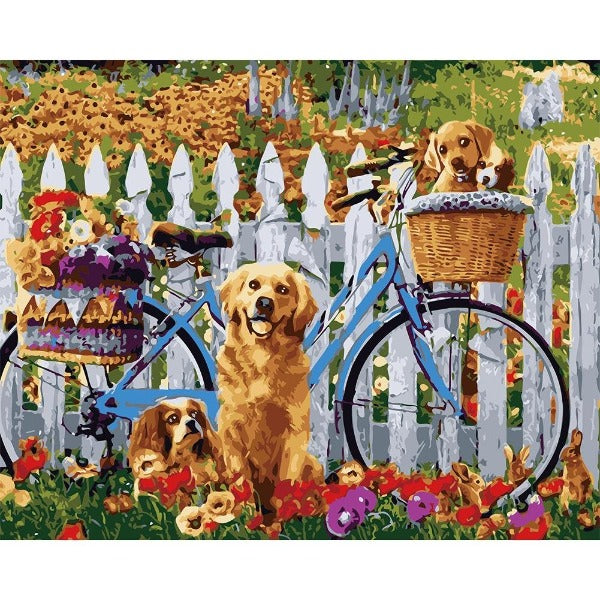 Paint By Number Oil Painting Wall Art Craft Decor Bike and Dogs