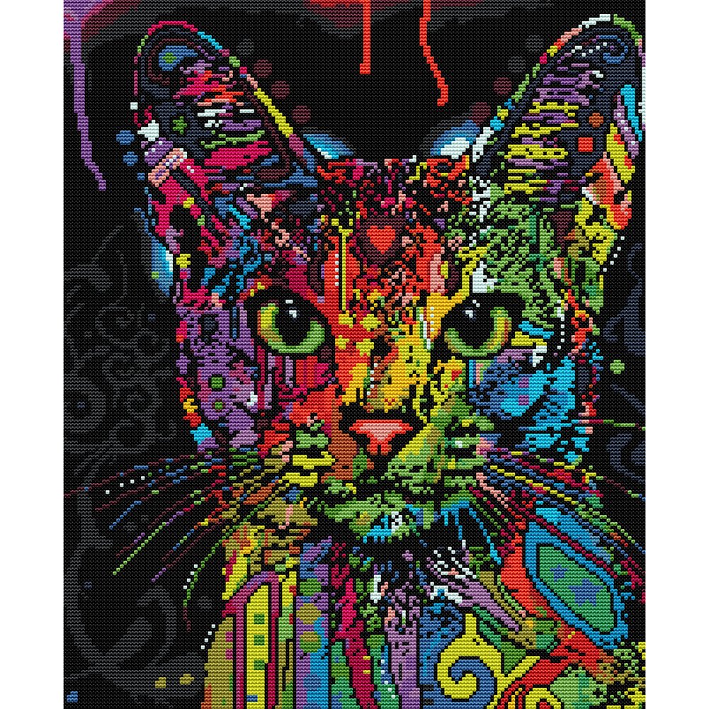 14ct Stamped Cross Stitch Colorful Cat (37*44cm)