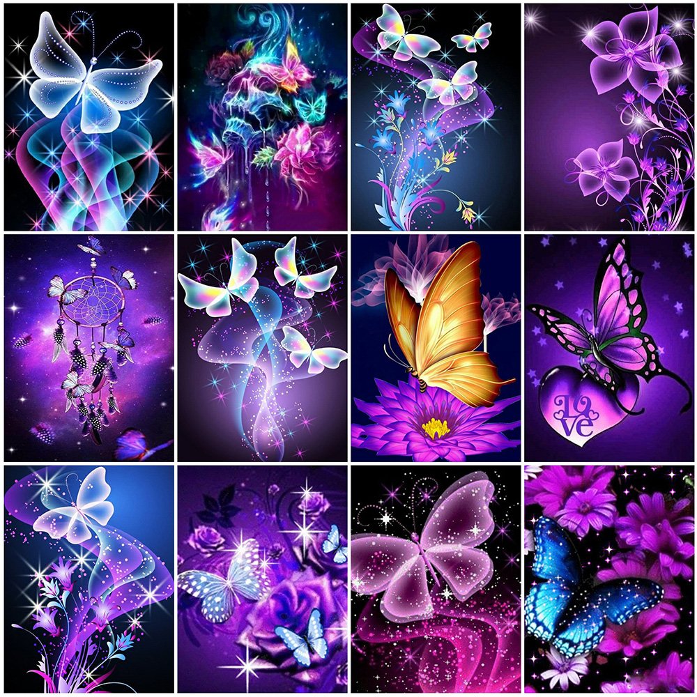 5D Diamond Paintings Art - Full Drill - Butterflies in Purple World