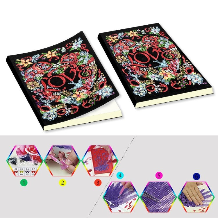 A5 5D Notebook DIY Part Special Shape Rhinestone Diary Book | LOVE【diamondpaintingsart】