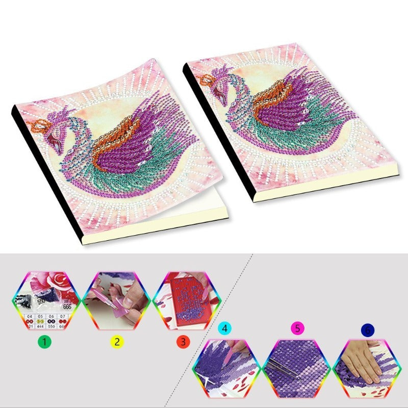 A5 5D Notebook DIY Part Special Shape Rhinestone Diary Book | Swan【diamondpaintingsart】